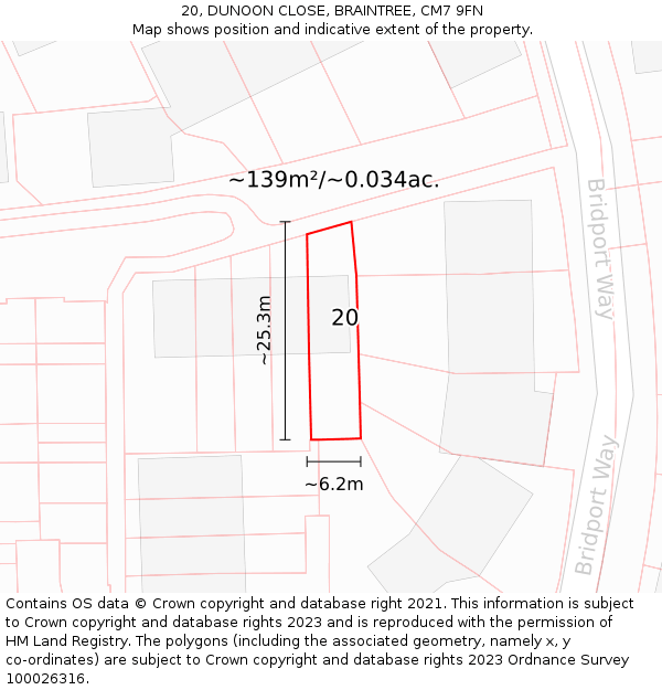 20, DUNOON CLOSE, BRAINTREE, CM7 9FN: Plot and title map