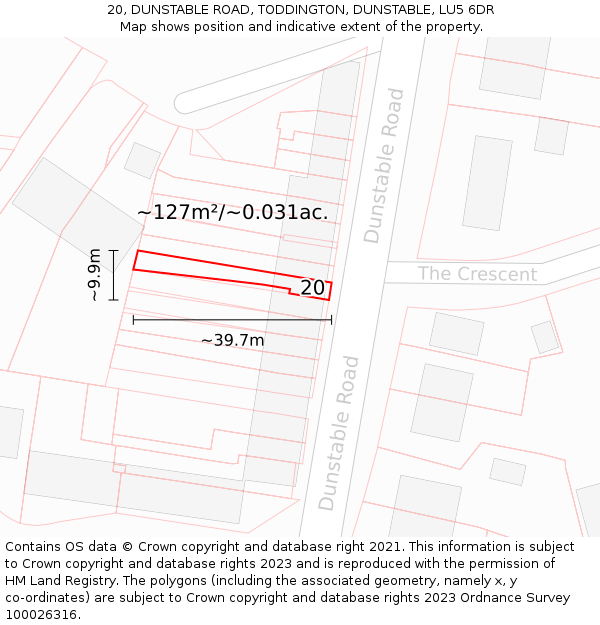 20, DUNSTABLE ROAD, TODDINGTON, DUNSTABLE, LU5 6DR: Plot and title map