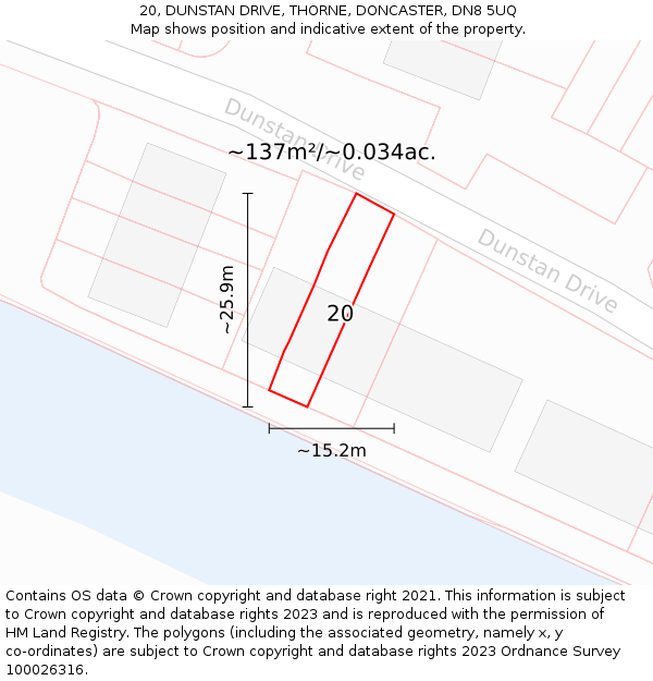 20, DUNSTAN DRIVE, THORNE, DONCASTER, DN8 5UQ: Plot and title map