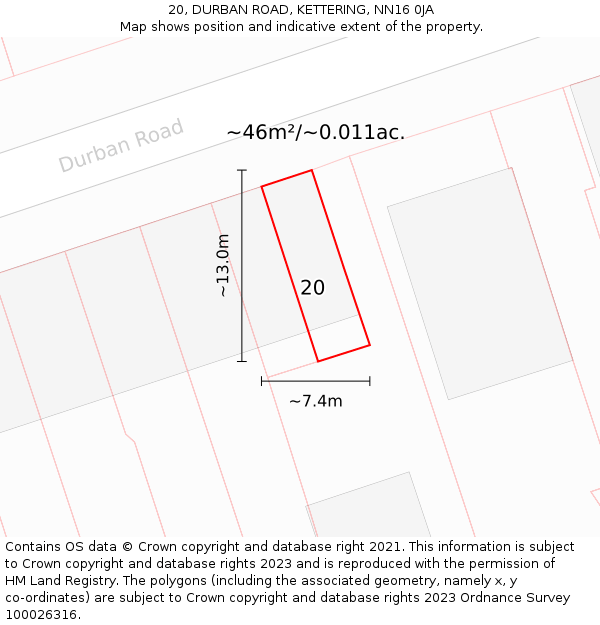 20, DURBAN ROAD, KETTERING, NN16 0JA: Plot and title map