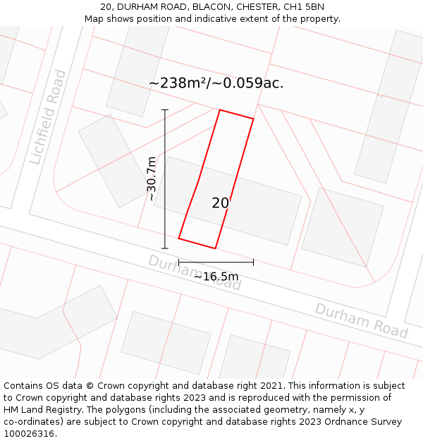 20, DURHAM ROAD, BLACON, CHESTER, CH1 5BN: Plot and title map