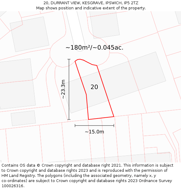 20, DURRANT VIEW, KESGRAVE, IPSWICH, IP5 2TZ: Plot and title map