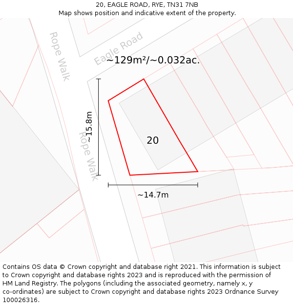 20, EAGLE ROAD, RYE, TN31 7NB: Plot and title map