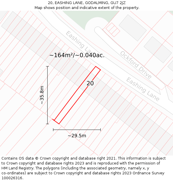 20, EASHING LANE, GODALMING, GU7 2JZ: Plot and title map