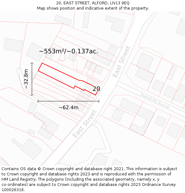 20, EAST STREET, ALFORD, LN13 9EQ: Plot and title map