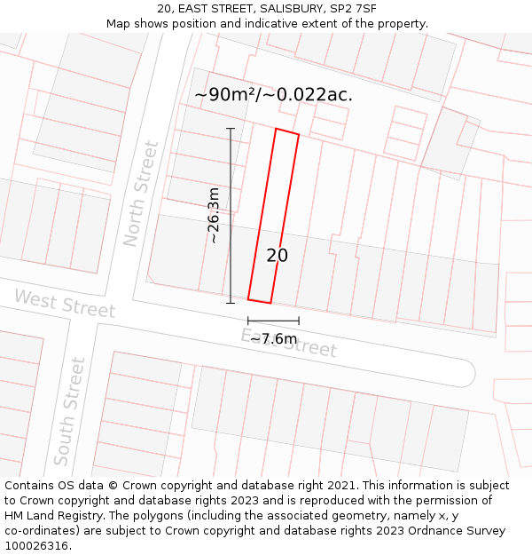 20, EAST STREET, SALISBURY, SP2 7SF: Plot and title map