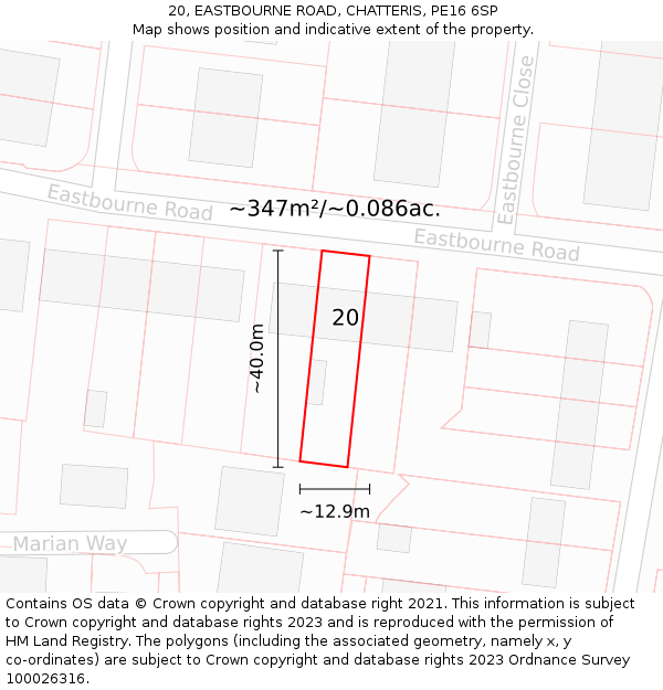 20, EASTBOURNE ROAD, CHATTERIS, PE16 6SP: Plot and title map