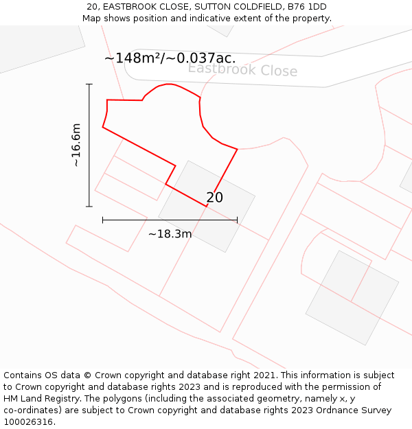 20, EASTBROOK CLOSE, SUTTON COLDFIELD, B76 1DD: Plot and title map