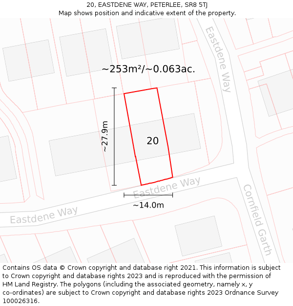 20, EASTDENE WAY, PETERLEE, SR8 5TJ: Plot and title map