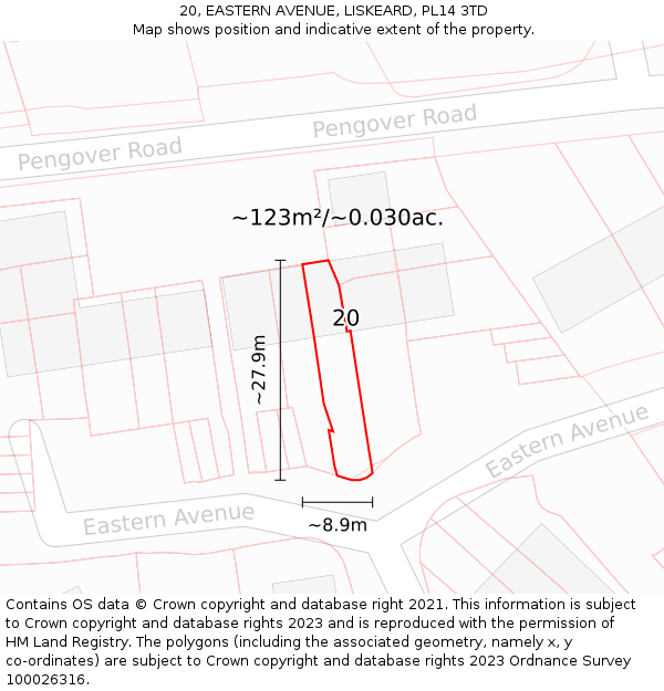 20, EASTERN AVENUE, LISKEARD, PL14 3TD: Plot and title map