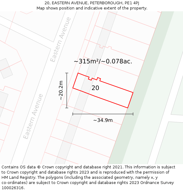 20, EASTERN AVENUE, PETERBOROUGH, PE1 4PJ: Plot and title map