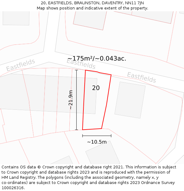 20, EASTFIELDS, BRAUNSTON, DAVENTRY, NN11 7JN: Plot and title map