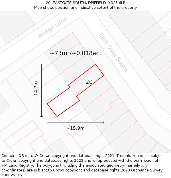 20, EASTGATE SOUTH, DRIFFIELD, YO25 6LR: Plot and title map