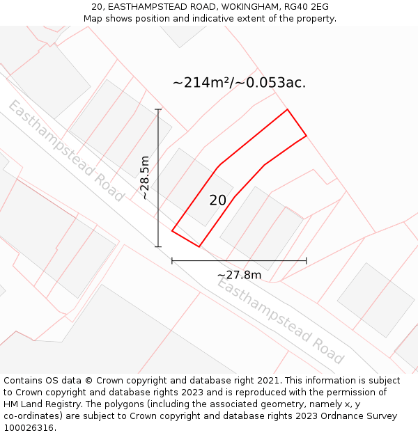 20, EASTHAMPSTEAD ROAD, WOKINGHAM, RG40 2EG: Plot and title map