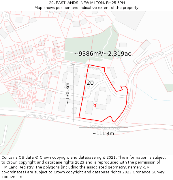 20, EASTLANDS, NEW MILTON, BH25 5PH: Plot and title map