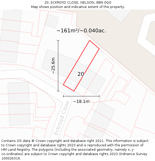 20, ECKROYD CLOSE, NELSON, BB9 0QG: Plot and title map