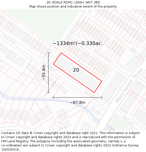 20, EDALE ROAD, LEIGH, WN7 2BD: Plot and title map