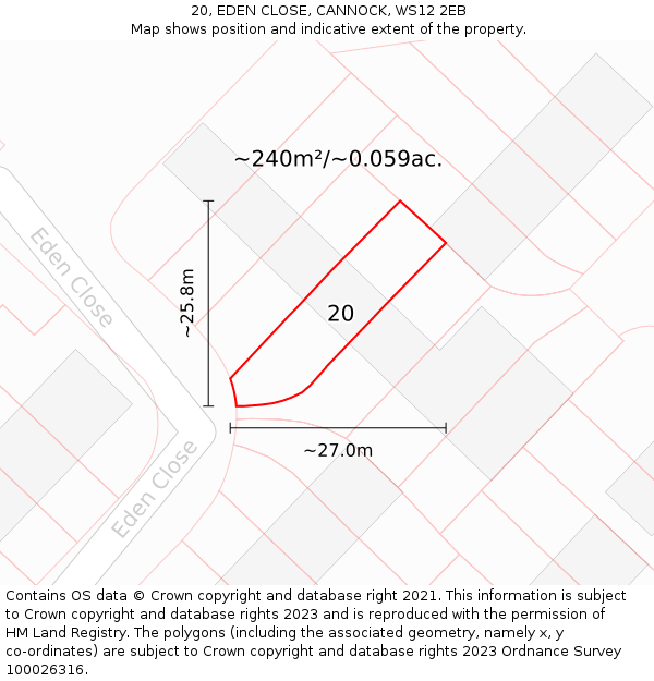 20, EDEN CLOSE, CANNOCK, WS12 2EB: Plot and title map