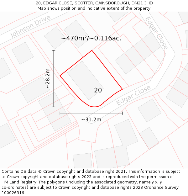 20, EDGAR CLOSE, SCOTTER, GAINSBOROUGH, DN21 3HD: Plot and title map