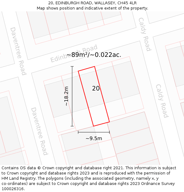 20, EDINBURGH ROAD, WALLASEY, CH45 4LR: Plot and title map