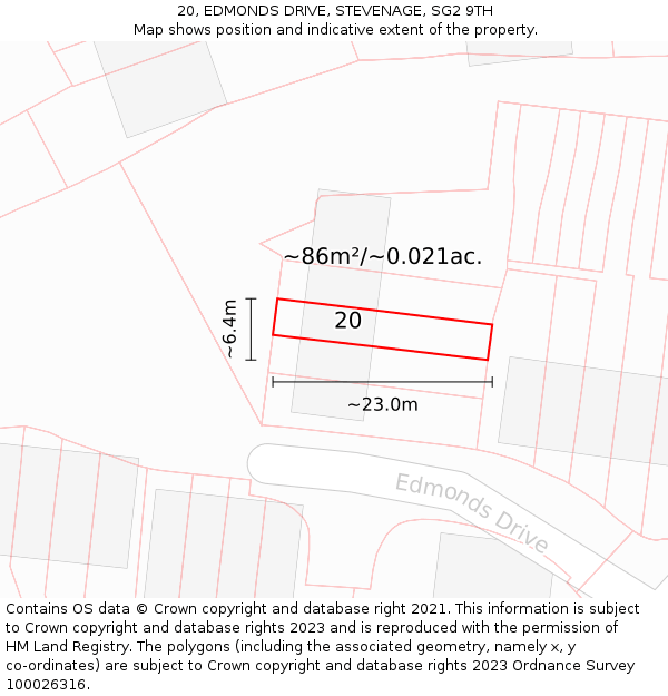 20, EDMONDS DRIVE, STEVENAGE, SG2 9TH: Plot and title map
