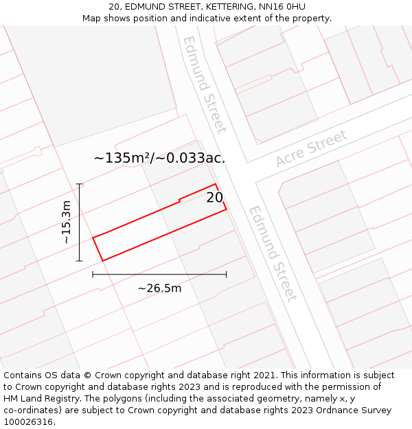 20, EDMUND STREET, KETTERING, NN16 0HU: Plot and title map