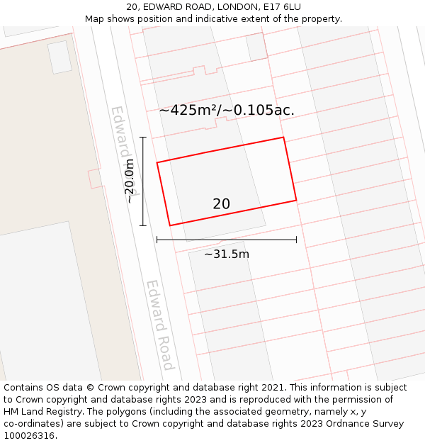 20, EDWARD ROAD, LONDON, E17 6LU: Plot and title map