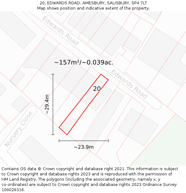 20, EDWARDS ROAD, AMESBURY, SALISBURY, SP4 7LT: Plot and title map