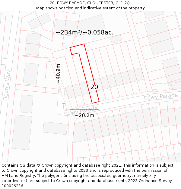 20, EDWY PARADE, GLOUCESTER, GL1 2QL: Plot and title map