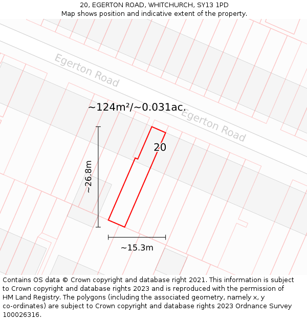 20, EGERTON ROAD, WHITCHURCH, SY13 1PD: Plot and title map
