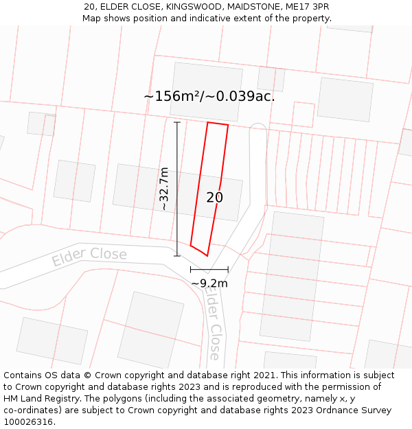 20, ELDER CLOSE, KINGSWOOD, MAIDSTONE, ME17 3PR: Plot and title map
