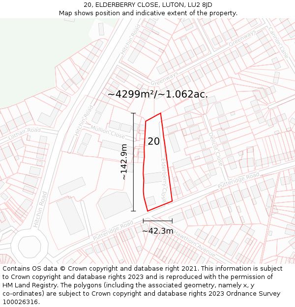 20, ELDERBERRY CLOSE, LUTON, LU2 8JD: Plot and title map