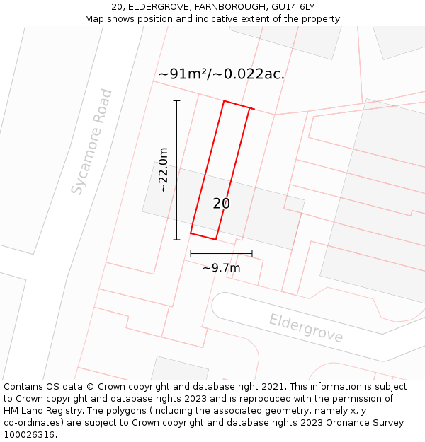 20, ELDERGROVE, FARNBOROUGH, GU14 6LY: Plot and title map