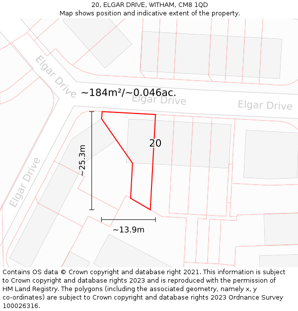 20, ELGAR DRIVE, WITHAM, CM8 1QD: Plot and title map
