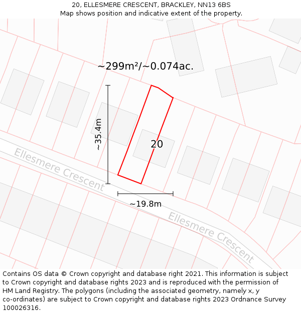 20, ELLESMERE CRESCENT, BRACKLEY, NN13 6BS: Plot and title map