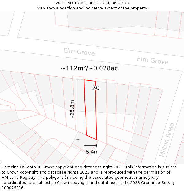 20, ELM GROVE, BRIGHTON, BN2 3DD: Plot and title map
