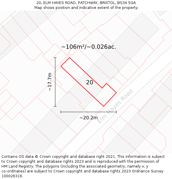 20, ELM HAYES ROAD, PATCHWAY, BRISTOL, BS34 5GA: Plot and title map