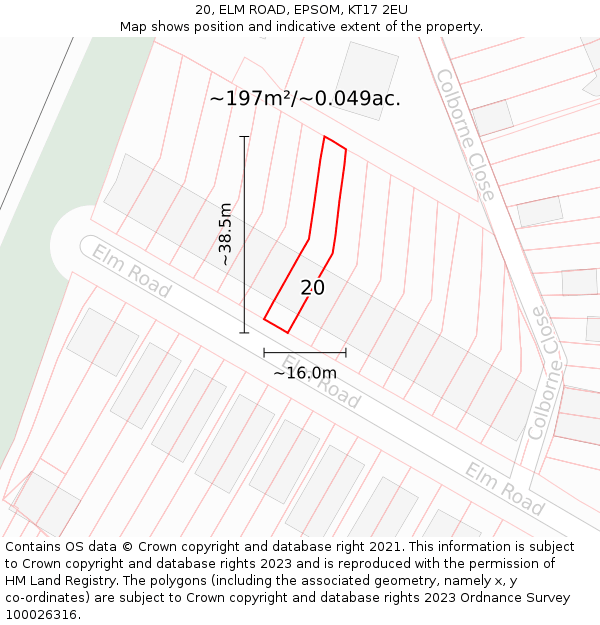 20, ELM ROAD, EPSOM, KT17 2EU: Plot and title map