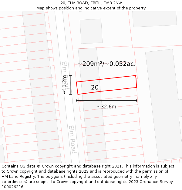20, ELM ROAD, ERITH, DA8 2NW: Plot and title map