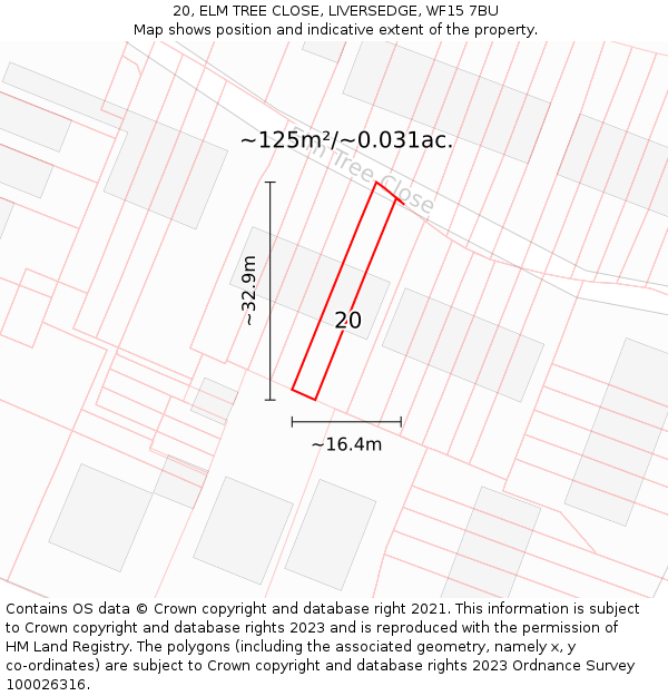 20, ELM TREE CLOSE, LIVERSEDGE, WF15 7BU: Plot and title map