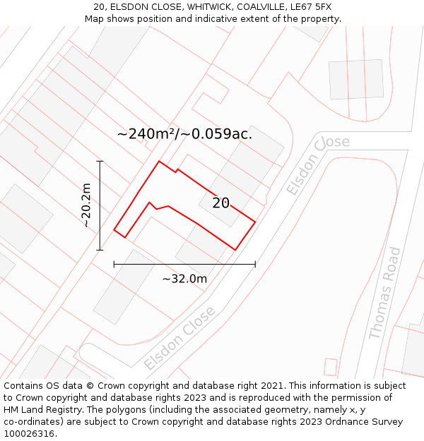 20, ELSDON CLOSE, WHITWICK, COALVILLE, LE67 5FX: Plot and title map