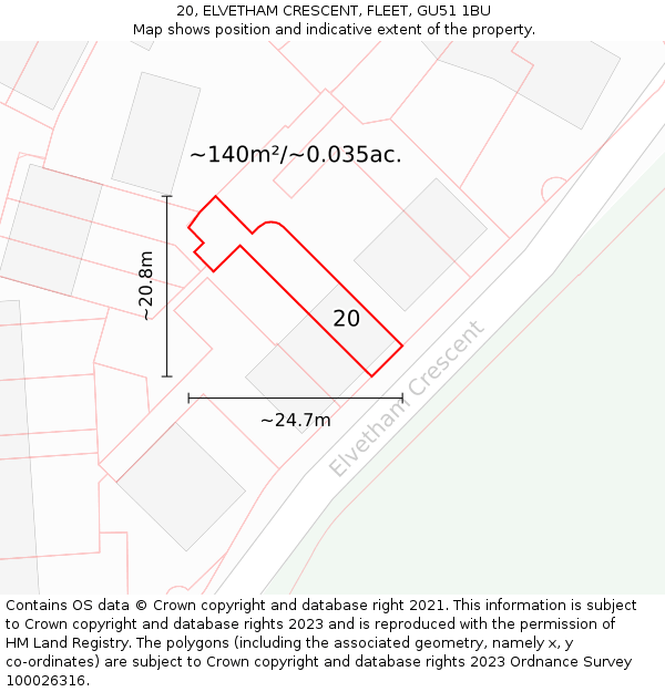 20, ELVETHAM CRESCENT, FLEET, GU51 1BU: Plot and title map