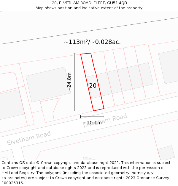 20, ELVETHAM ROAD, FLEET, GU51 4QB: Plot and title map