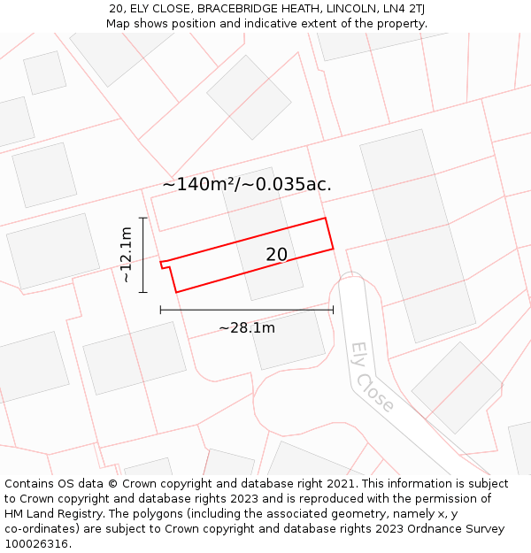 20, ELY CLOSE, BRACEBRIDGE HEATH, LINCOLN, LN4 2TJ: Plot and title map