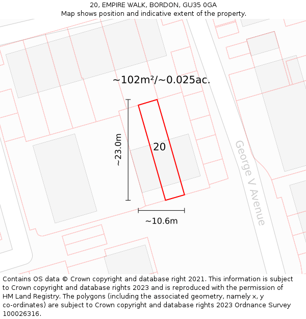 20, EMPIRE WALK, BORDON, GU35 0GA: Plot and title map
