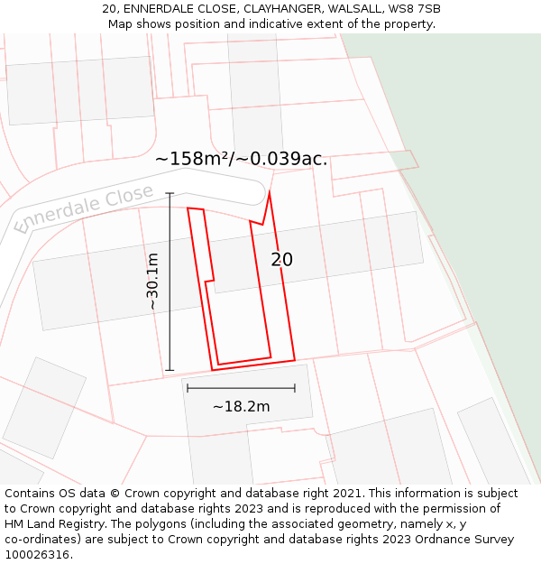 20, ENNERDALE CLOSE, CLAYHANGER, WALSALL, WS8 7SB: Plot and title map