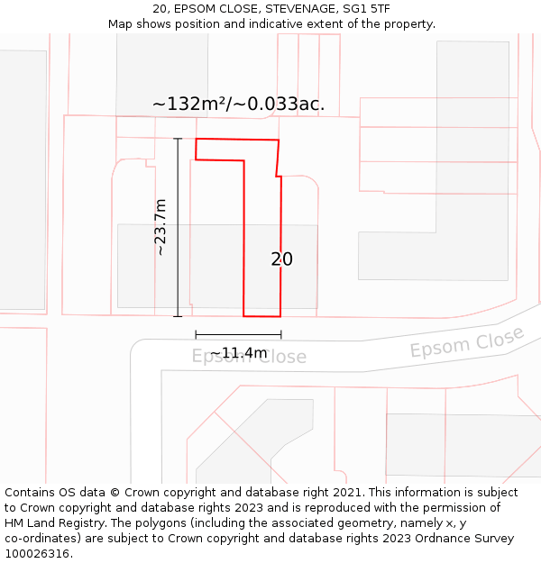 20, EPSOM CLOSE, STEVENAGE, SG1 5TF: Plot and title map