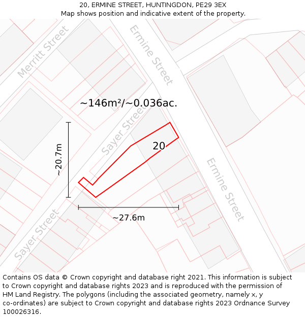 20, ERMINE STREET, HUNTINGDON, PE29 3EX: Plot and title map