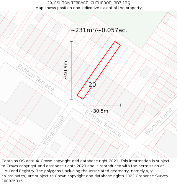 20, ESHTON TERRACE, CLITHEROE, BB7 1BQ: Plot and title map
