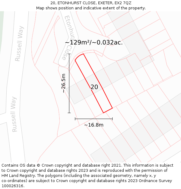 20, ETONHURST CLOSE, EXETER, EX2 7QZ: Plot and title map